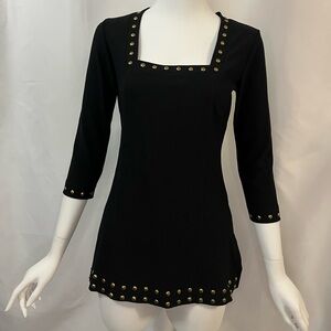 Boston Proper Black Square Neck Top with Gold Studs